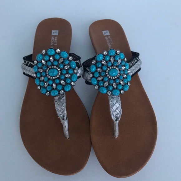 White Mountain Shoes - White mountain thong sandals with turquoise size 9